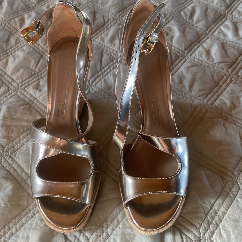Burberry Metallic Silver Strappy Sandals